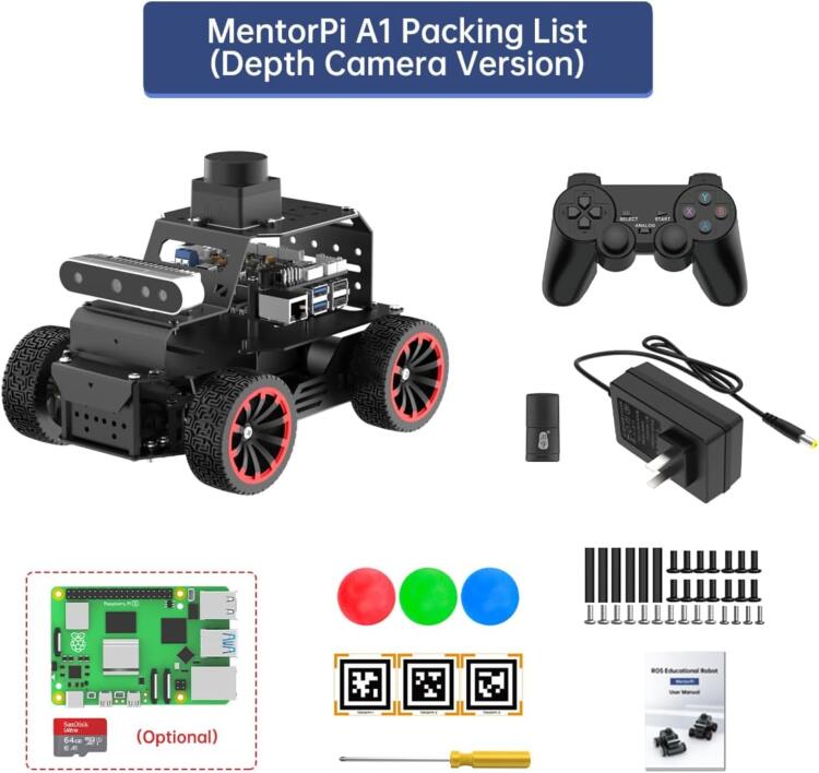 HIWONDER Raspberry Pi 5 Robot Car with 3D Depth Camera MentorPi A1 Ackermann Chassis ROS2-HUMBLE Support SLAM Mapping Navigation and Autonomous Driving（Without Raspberry Pi 5） - Image 2