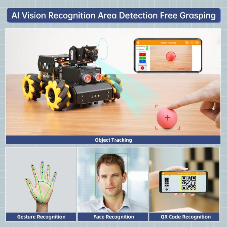 HIWONDER Raspberry Pi 5 4GB AI Vision Robot Car Kit, Mecanum Wheels, 2DOF HD Camera, Python Programming, Open Source DIY Robot Kit for Teens - Image 6