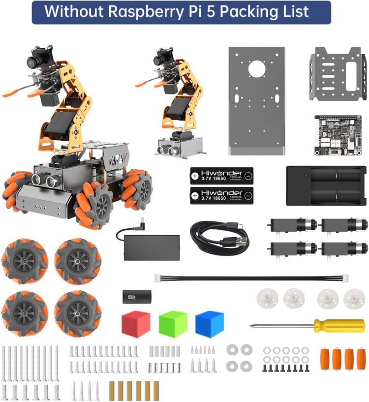 HIWONDER 5DOF AI Vision Robotic Arm Raspberry Pi 5 Smart Robot Arm Mecanum Wheel Chassis Robot Car Kit(Without RPi Board) - Image 6