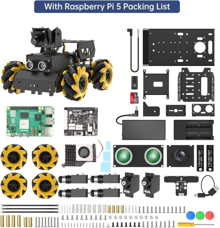 HIWONDER Raspberry Pi 5 4GB AI Vision Robot Car Kit, Mecanum Wheels, 2DOF HD Camera, Python Programming, Open Source DIY Robot Kit for Teens - Image 4